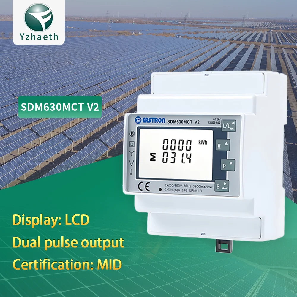 SDM630MCT-2T V2 MID 3 Phase DIN Rail Dual Source Energy Meter CT Connected RS485 Modbus Electricity Meter