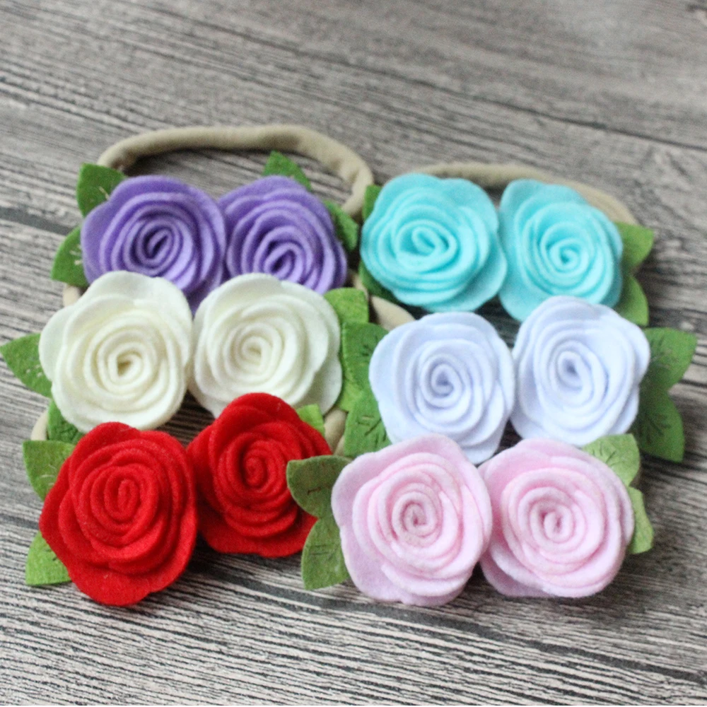 10pcs/Lot Candy-Colored Felt Flower Hairbands Winter Warm Hair Accessories Baby Girls Wool Wrapped Headbands