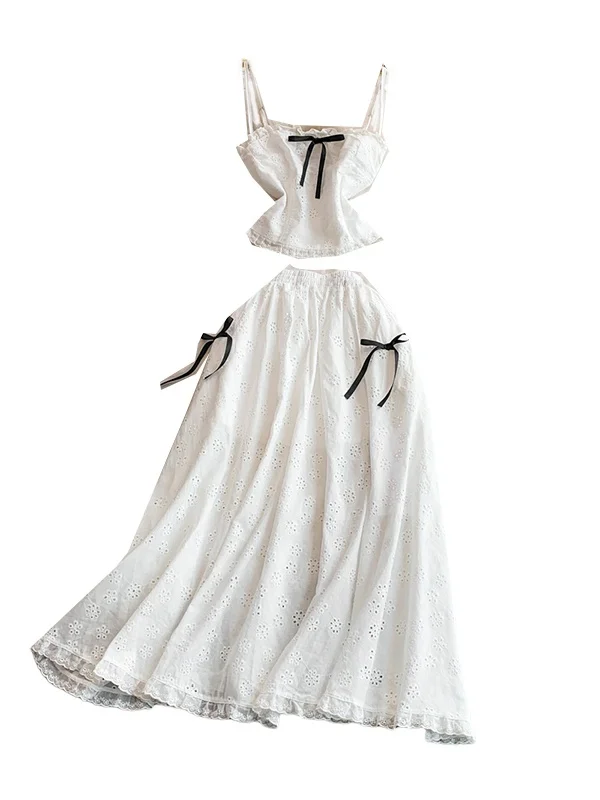 

Vaion Sle ter укороченный топ с высокой талией и узлом для похудения, полная юбка, комплект из двух предметов для молодых женщин