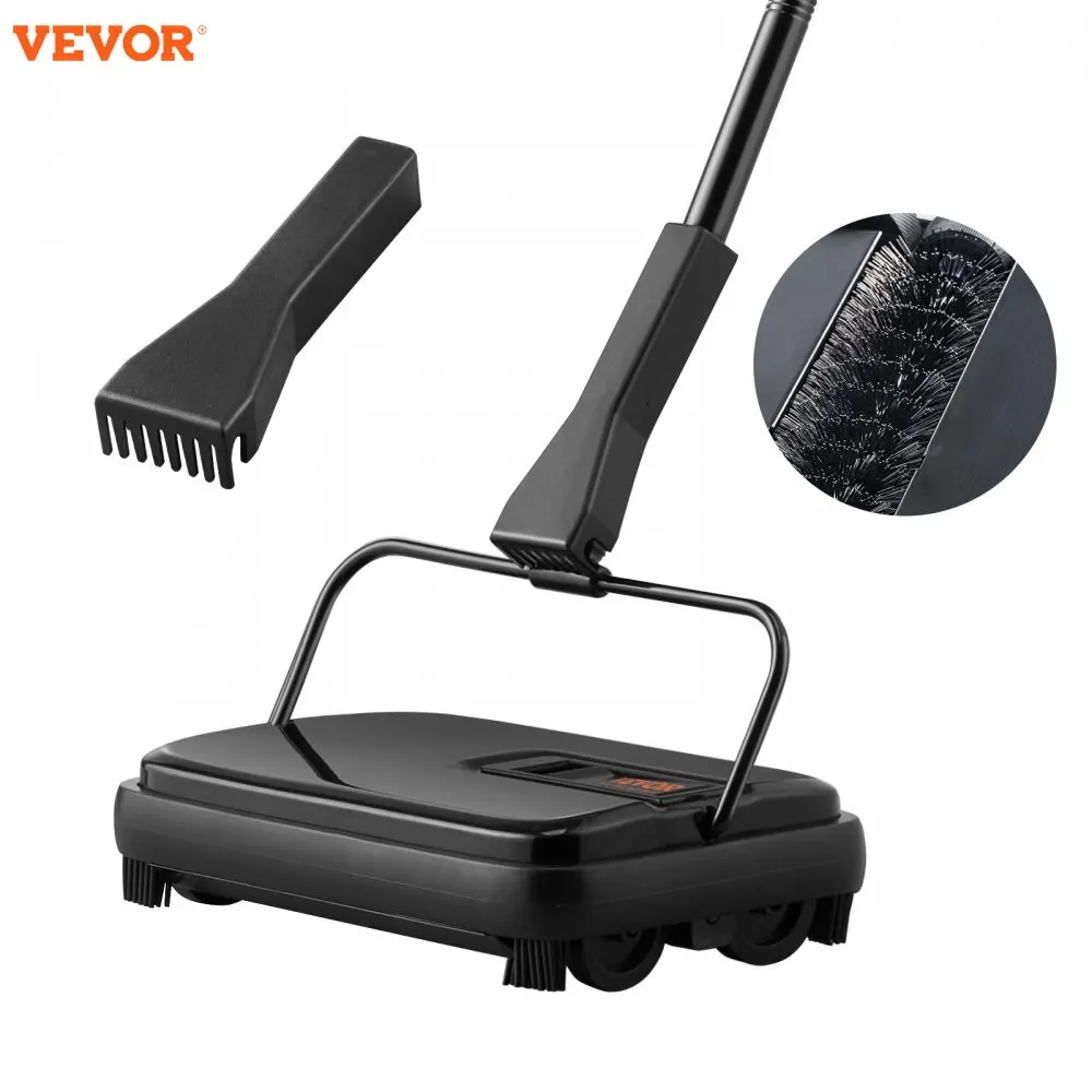 VEVOR Carpet Sweeper 7.87 in Sweeping Paths, Floor Sweeper Manual Non Electric, 300 ml Dustbin Capacity with Comb