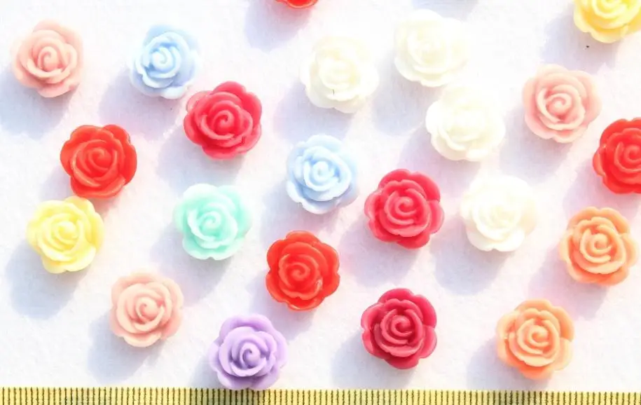 300pcs Flatback Resin matt rose flower assorted Cabochons 14mm DIY  hair bow, flower centers supply for handicraft D25