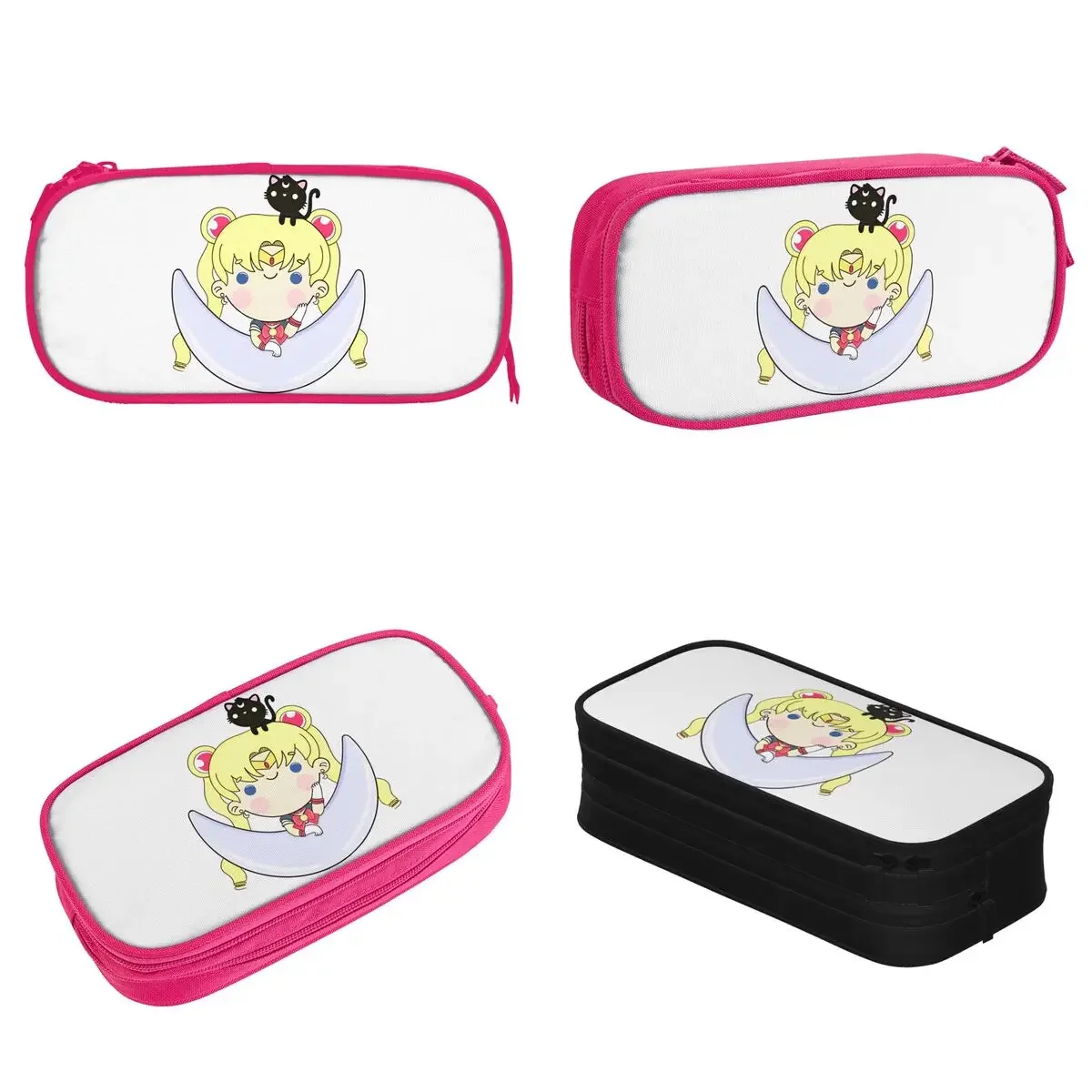 Sailormoons-estuche de lápices Kawaii, caja de bolígrafos para estudiantes, bolsa de almacenamiento grande, suministros escolares, papelería cosmética