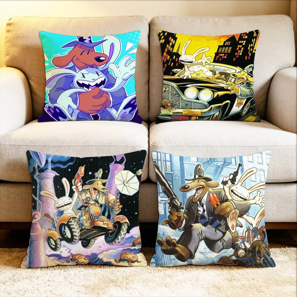Capa de almofada quadrada fofa Bosco Sam Max, vários tamanhos, para decoração de casa, carro, quarto