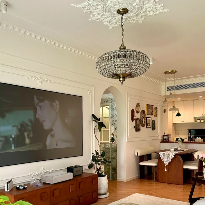 Amerikanischen Vintage K9 Kristall LED Anhänger Lichter Gold Schmiedeeisen Kronleuchter Wohnzimmer Restaurant Schlafzimmer Küche Hängen Lampen