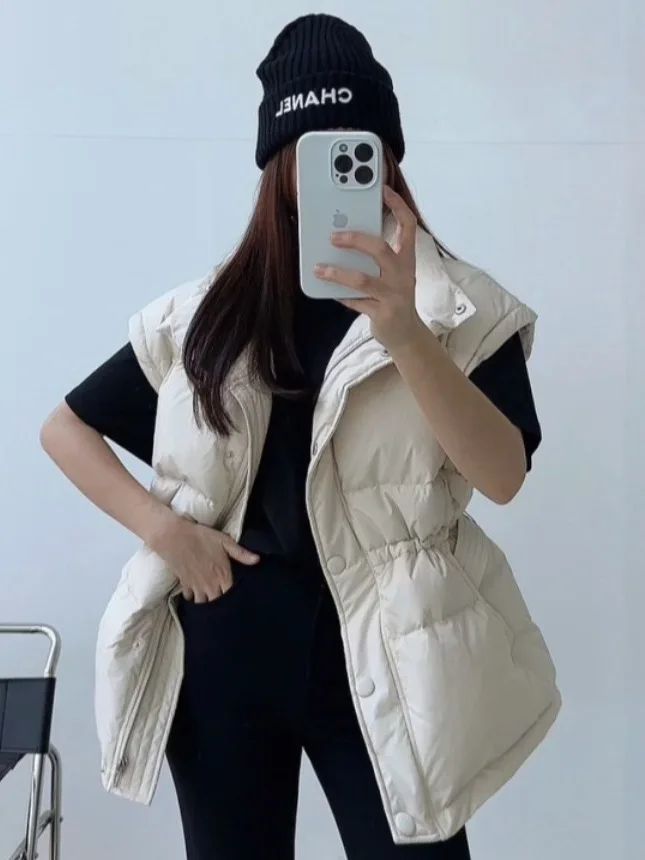 シックな秋冬厚手の綿ベスト女性のファッションスタンドカラーウエスト締めシングルボタンジャケットアウター