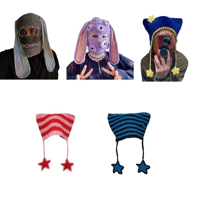 

Q39C вязаная шапка с кошачьими ушками для детей и взрослых, ветрозащитная складная зимняя шапка ручной работы в форме кошачьих