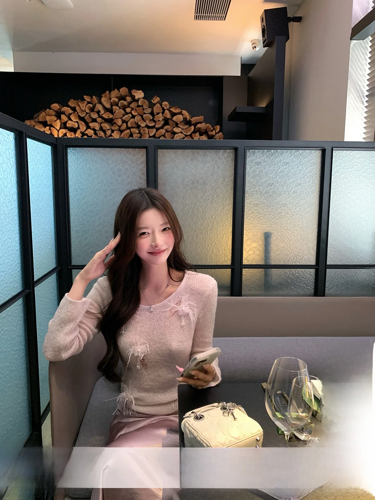 

YOLI Zhang Yuli: Женский вязаный свитер с вырезами, осенне-зимний, из смесовой шерсти, светло-розовый, свободного кроя, повседневный, с длинными рукавами