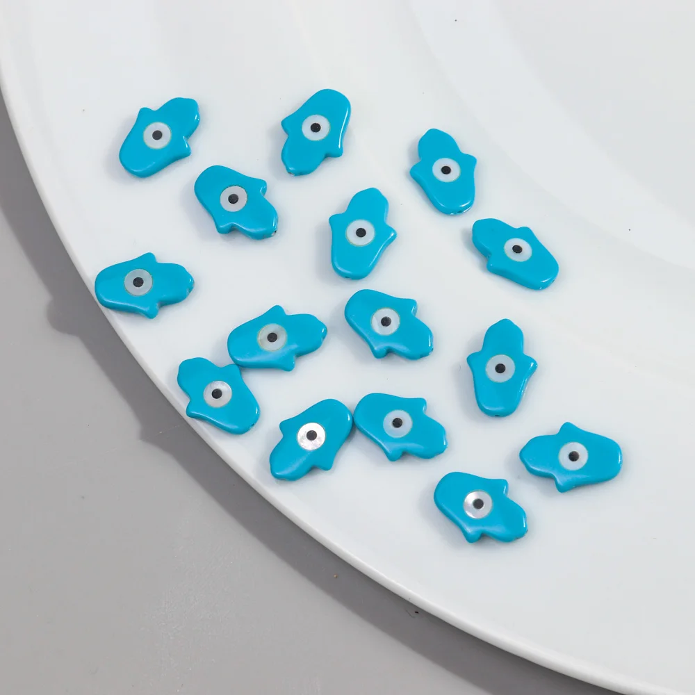 10Pcs/lot 10x14mm Blue Fatima's Hand Shape Natural Mother of Pearl Evil Eye Beads for Women Making DIY Jewelry Necklace Bracelet