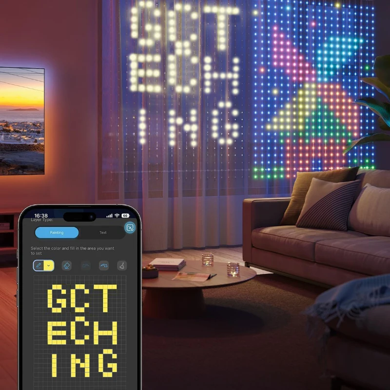 

400LED RGB Smart Curtain Lights with Music,App Controls and Remote,LED Party Lights for Wedding/Valentine's Day/Birthday