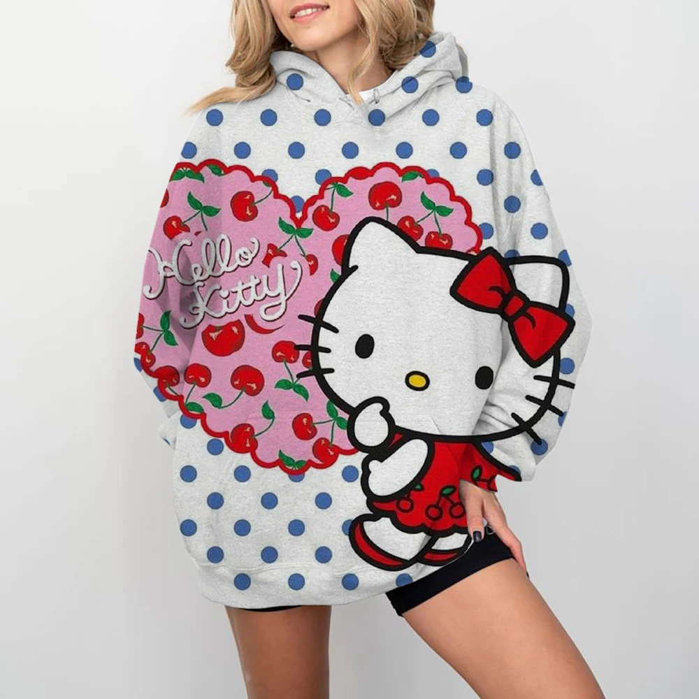 MINISO Spring Autumn Kids HELLO KITTY Hoodie Cartoon Pullover Adult Kids Casual Hooded Clothing Boys Girls Fashion Coat with Hat