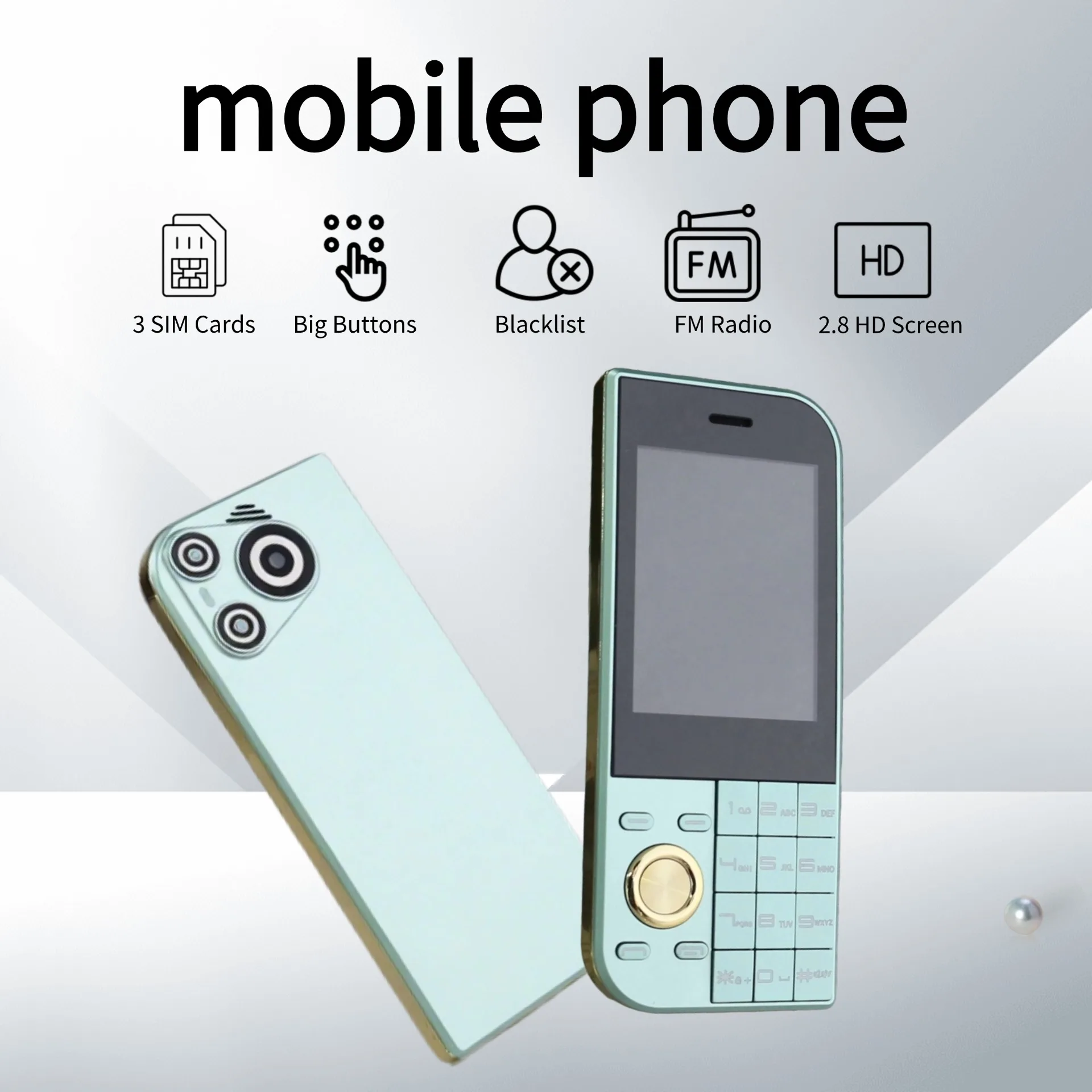 Ultra Slim Pocket Elderly Mobile 2.8-inch Large Screen Torch Bluetooth 3 SIM Cards SOS Cal Budget-Friendly FM Quick Dial Button