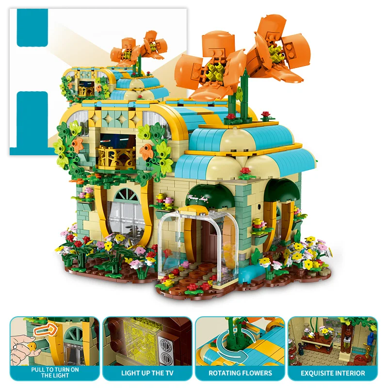 2102PCS Street View MOC ToonCity Fiorista Con Luce A LED Modulare Building Blocks Mattoni Fai Da Te Puzzle Giocattolo Regali Di Natale Per I Bambini