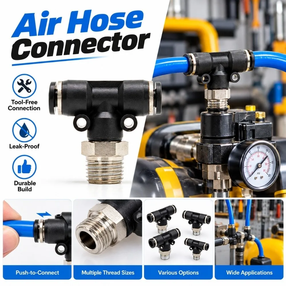 T Shape Air Hose Connector Male Threaded Port Leak Resistant Quick Fitting Tee 4-6mm Tube Versatile Tube Fitting Connector