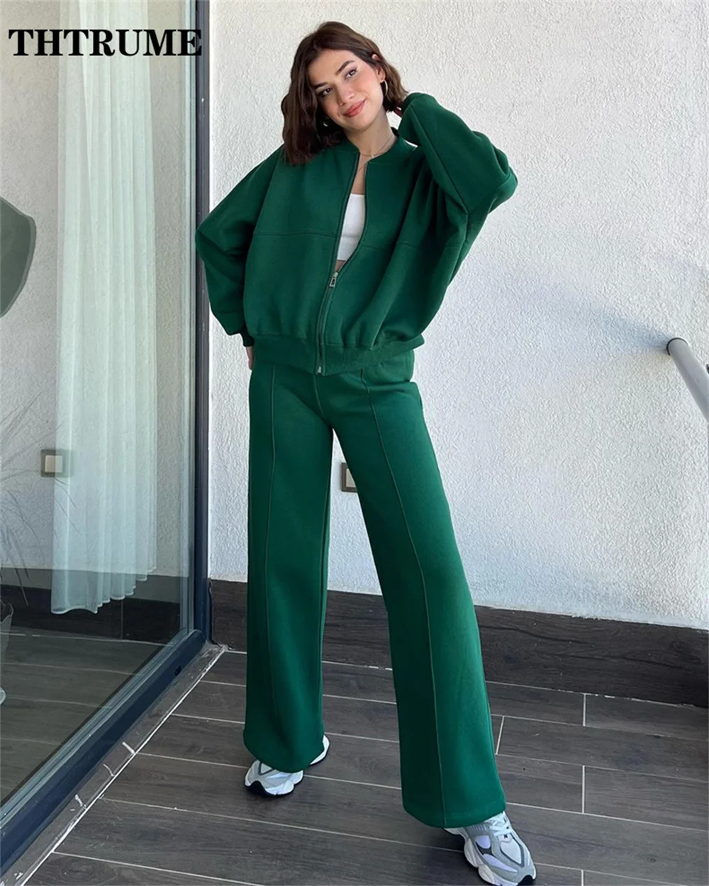 Elegant Women New Two Piece Sets Fashion Autumn Solid Zipper Jackets Straight Pants Outfits Casual Communte Chic Slim Streetwear