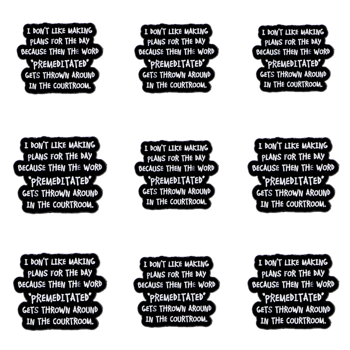 9-teiliges Emaille-Pin-Set „Ich mag es nicht, Pläne für den Tag zu machen“ – Broschen für Mäntel, Kragen, Reversnadeln, Metallabzeichen, Schmuckgeschenk