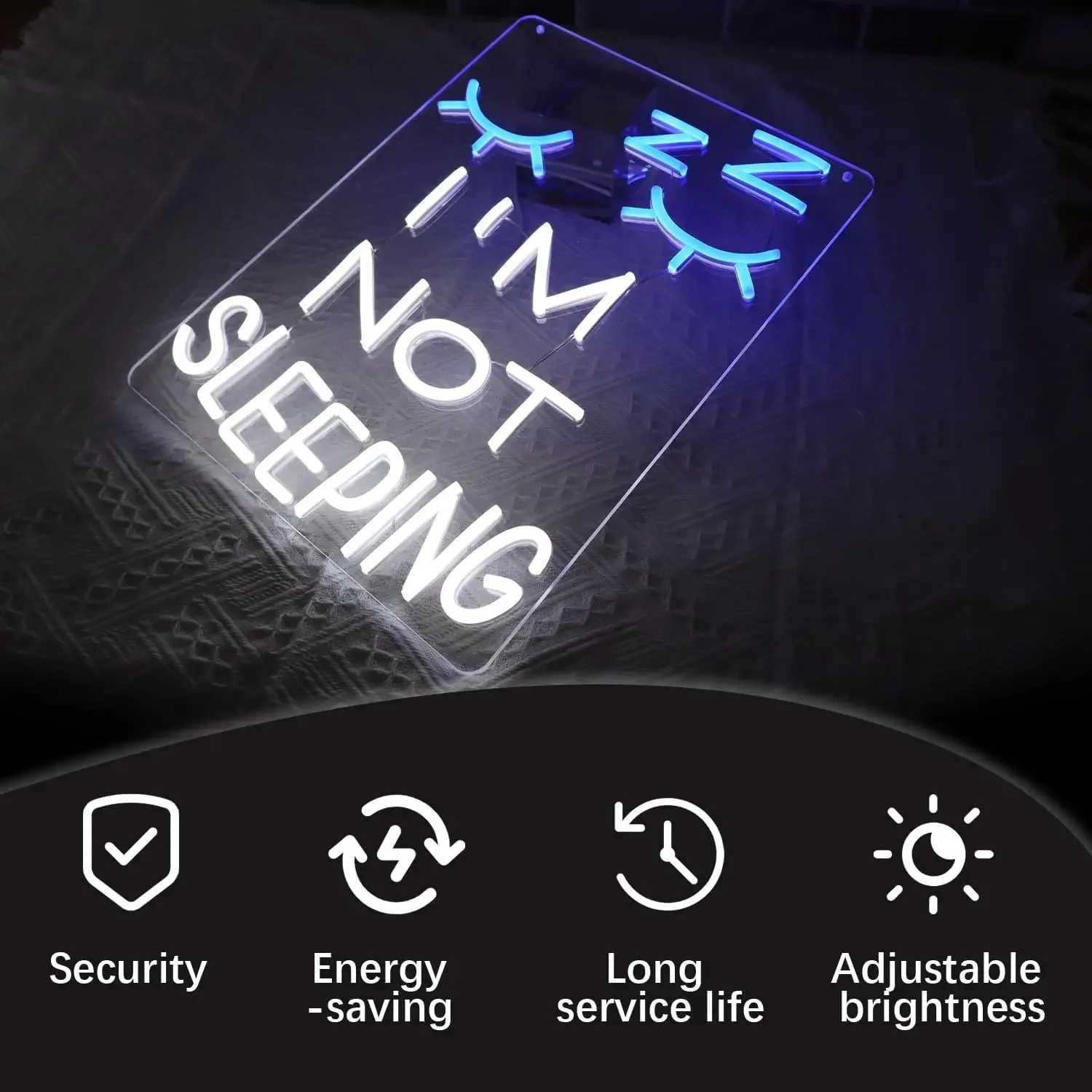 I M NOT SLEEPING Neon Sign with Blue Eyelash for Bedroom Home Bar Party Wall Art LED Decor Anti Sleep Theme Lighting Gift
