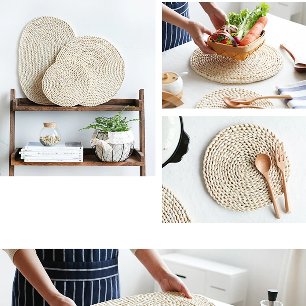 

Heat Resistant Dinner Mats Insulation Placemat Beige Thick Straw Protective for Bowl Dish Cup Bottle Home Hotel