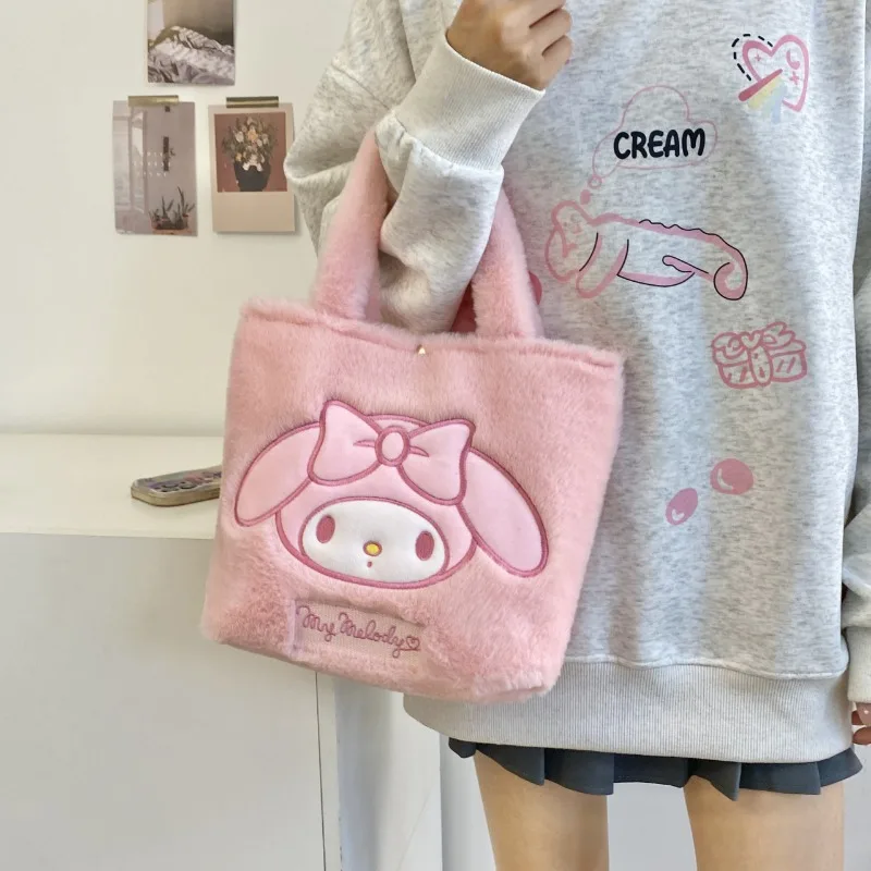 Sanrio Hello Kitt Plush Shoulder Bag Kuromi Girl Heart Handbag Cute Kawaii Large Capacity Shoulder Bag Fashion Plush Bag MINISO