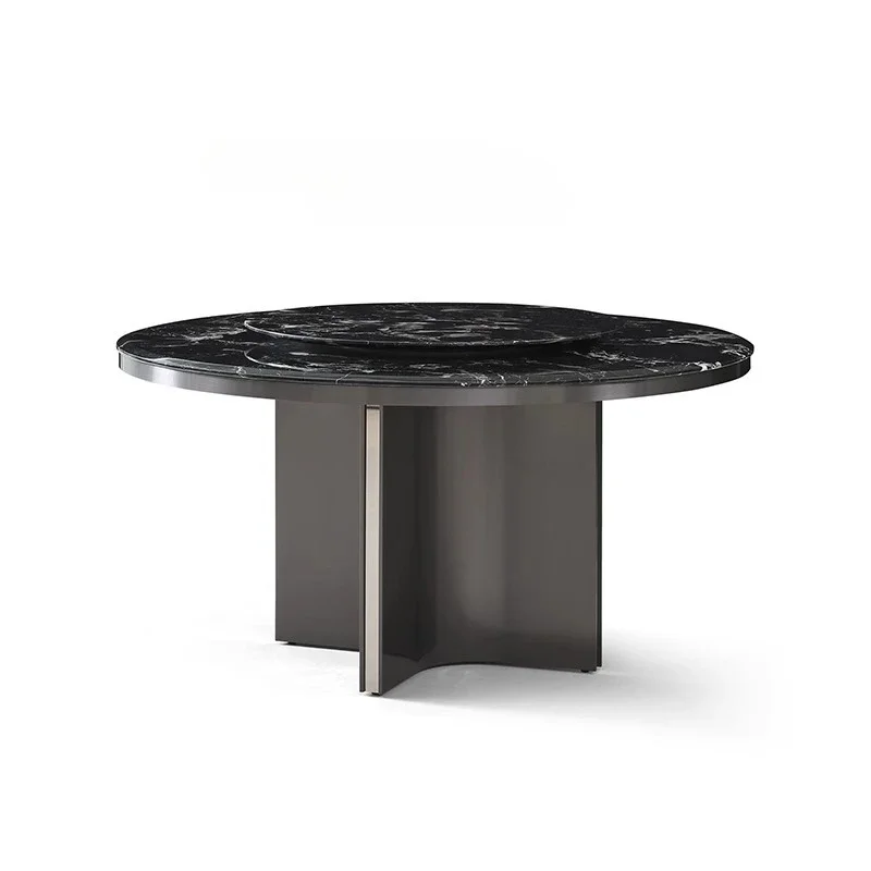 

LMinimalist Dining Table Black Rose Natural Large Luxury Stone Round with Turntable Light Luxury Villa High-end Dining Table