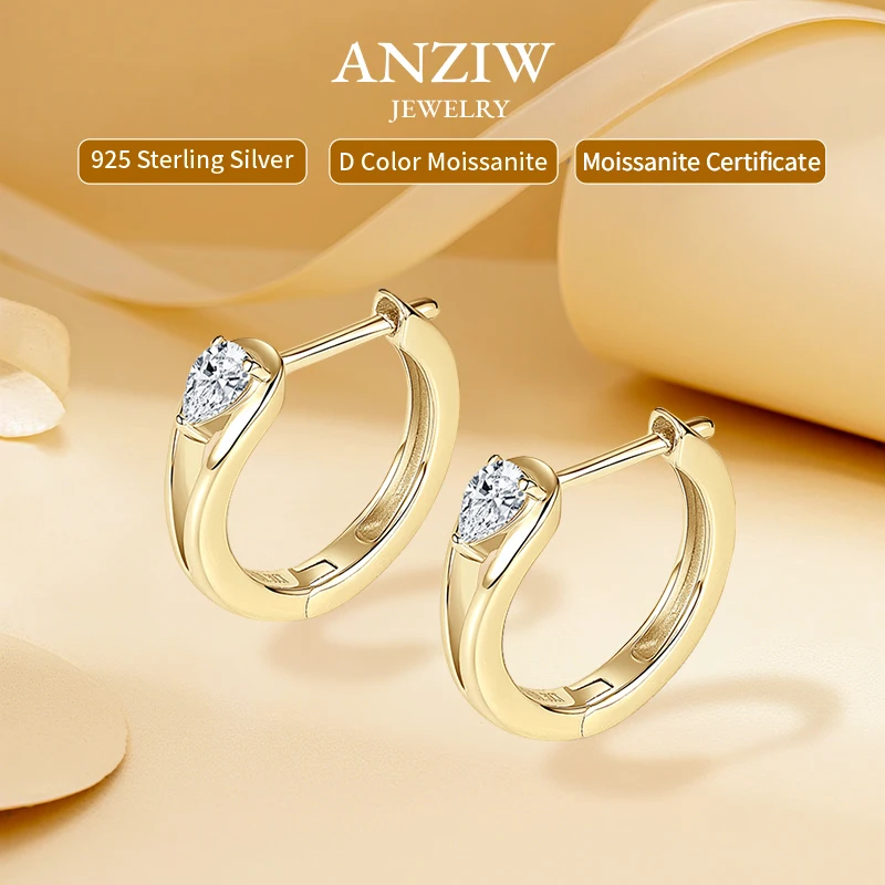 

2025 New 0.3ct Pear Cut D-E Moissanite Solitaire Hoop Earrings for Women Real 925 Silver Waterdrop Teardrop Lab Diamond Earrings