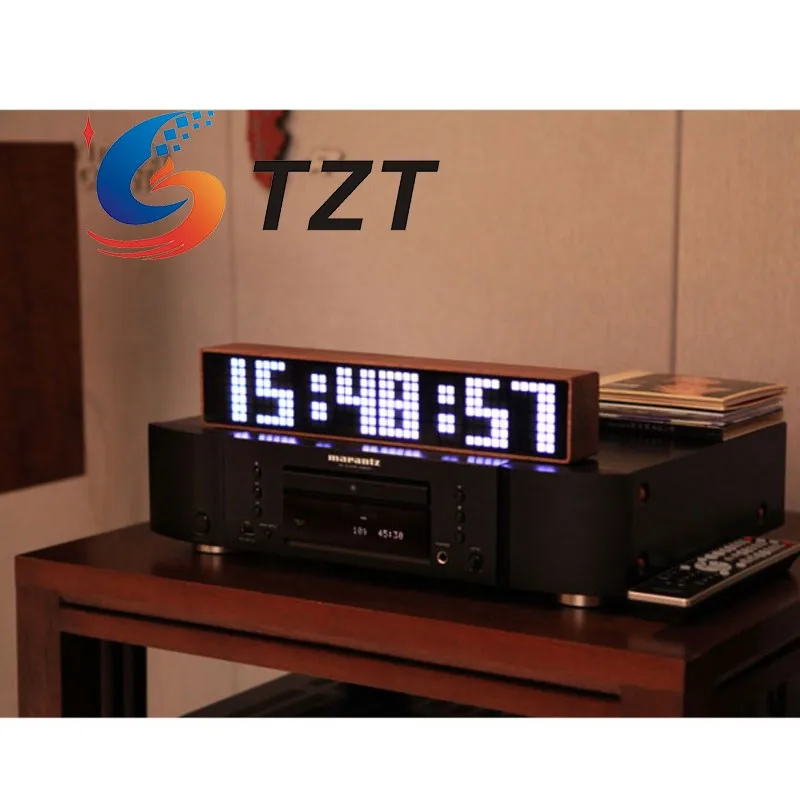 TZT Chrono-Wood Wifi Clock LED Clock Desktop Alarm Clock w/ Walnut Solid Wood Shell and White/Blue/Red LED Module