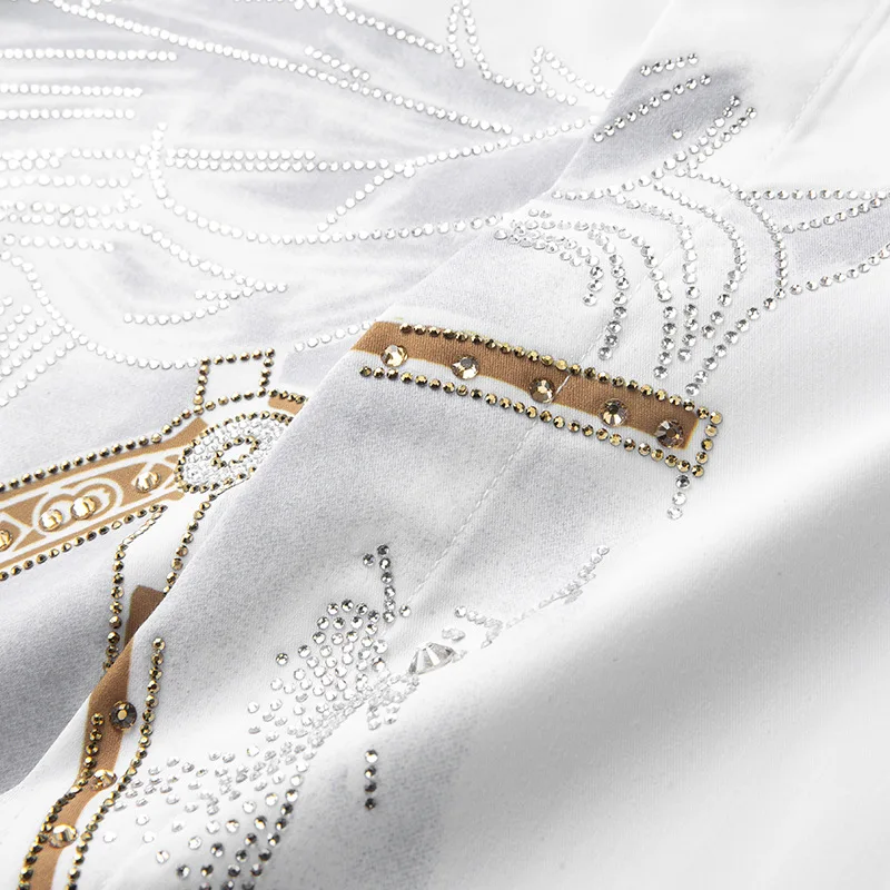 Men's Fashion Long Sleeve Shirt with Iron On Diamonds Skinny Fit Crease Resistant