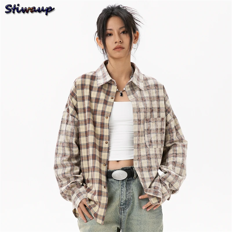 

Women's Elegant Blouse Cotton Plaid Shirts Jackets Middle-aged Fashion Women's Clothing 2024 Sales Couples Shirts and Blouses