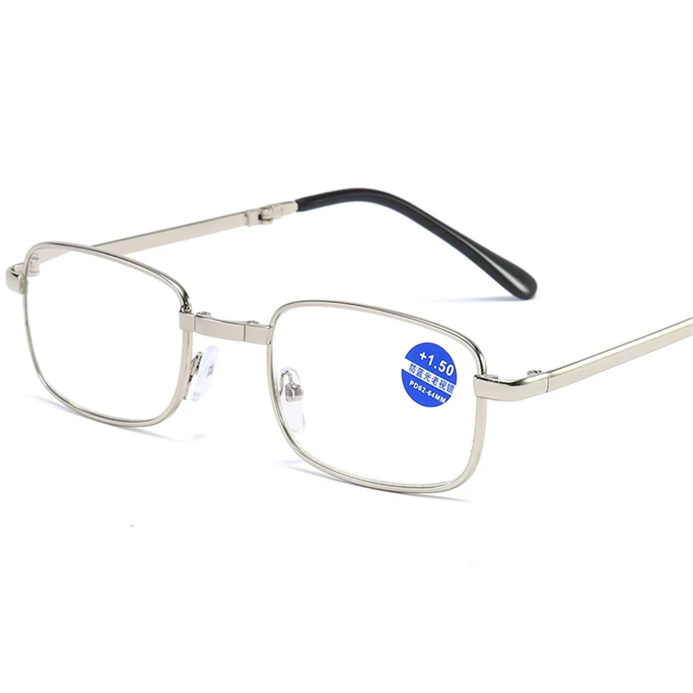 Blue Anti-Light Reading Glasses Folding Presbyopia Men Women Metal Retro Reading Glasses With Case 1.0 1.5 2.0 2.5 3.0 3.5 4.0