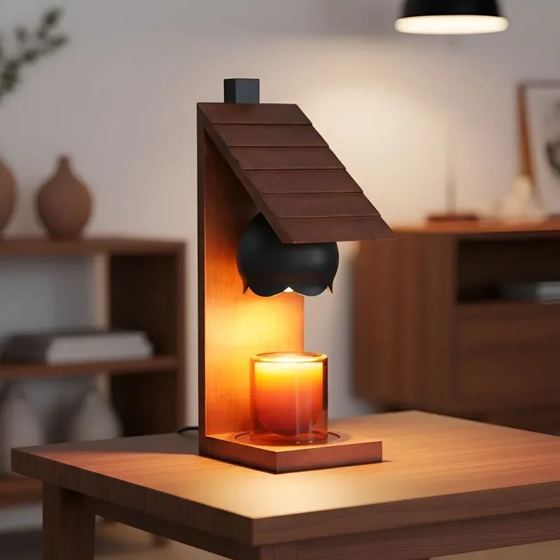 Retro Japanese Style Solid Wood Wall Lamp Tree House Design Aroma Wax Melter Light for Bar BnB Inn Decor Warm Ambient
