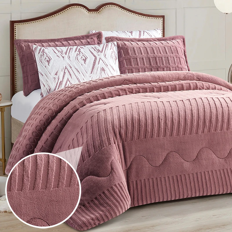 For Winter Vintage Jacquard Comforter Bedding Set 6pcs Warm and Soft Velvet 200TC Woven Pattern