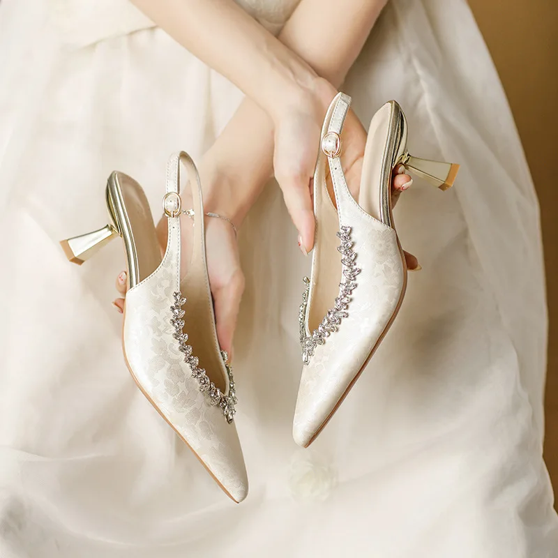 

Sharp pointed high heels for women 2026 summer French temperament rhinestone fairy sandals for women