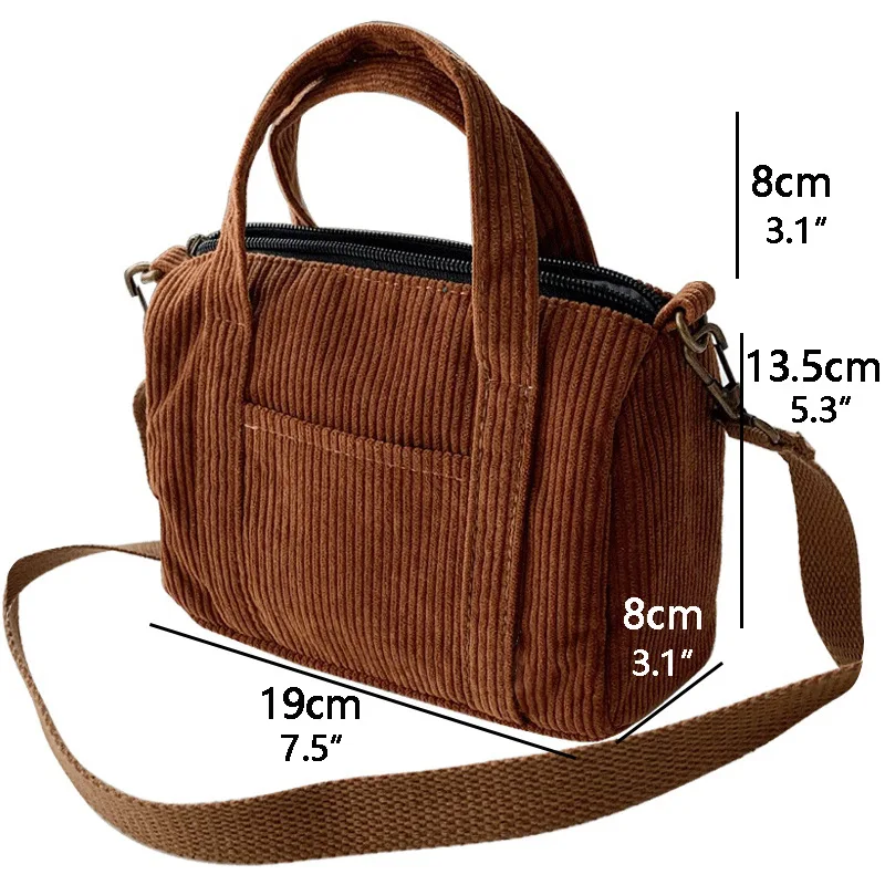 Corduroy Women\'s Crossbody Bag Vintage Simple Ladies Shoulder Bag Portable Zipper Bags Female Commuting Canvas Handbag