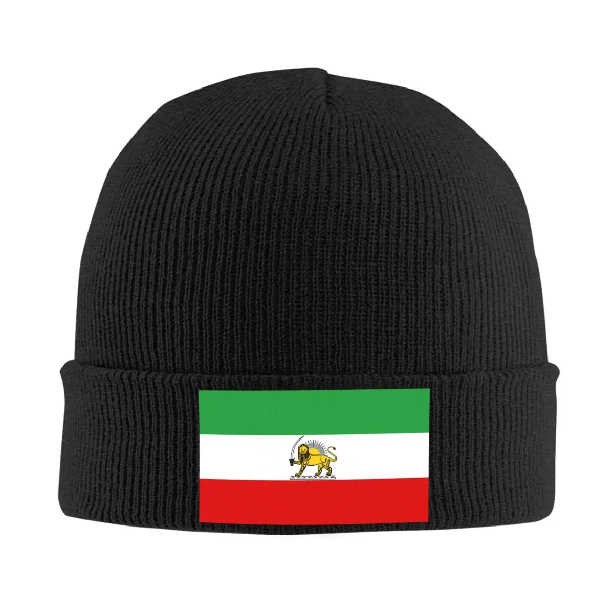 Custom Lion And Sun Iran Flag Emblem Bonnet Hats Street Knitting Hat For Women Men Winter Warm Skullies Beanies Caps