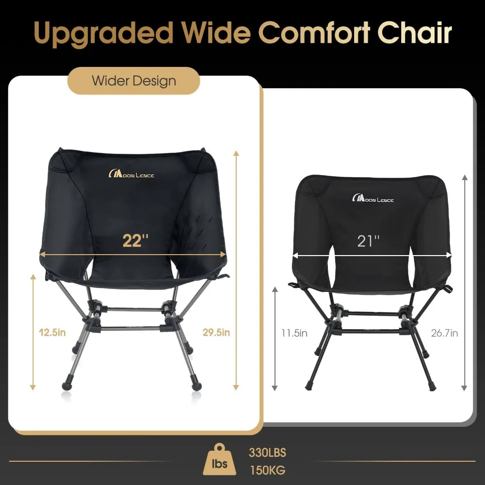 Portable Camping Chair, Spacious & Lightweight, Ideal for Backpacking and Hiking, 330Lbs Capacity - 2 Pack Patio Garden