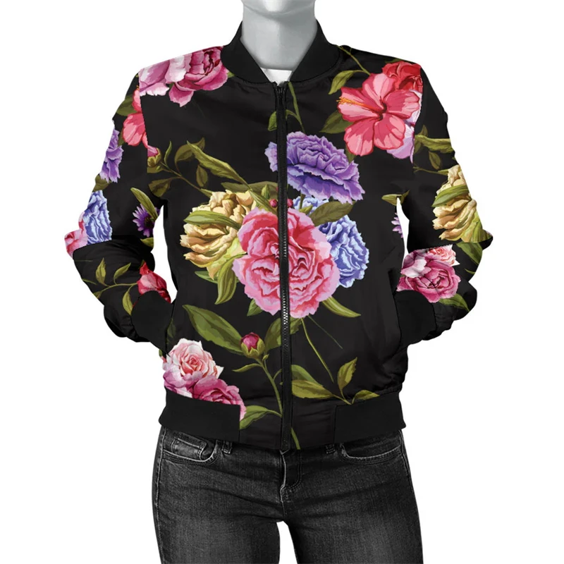 3d Print Retro Flower Graphic Jacket For Men Women Oversized Black Bomber Jackets Coats Autumn Casual Streetwear Unisex Clothes