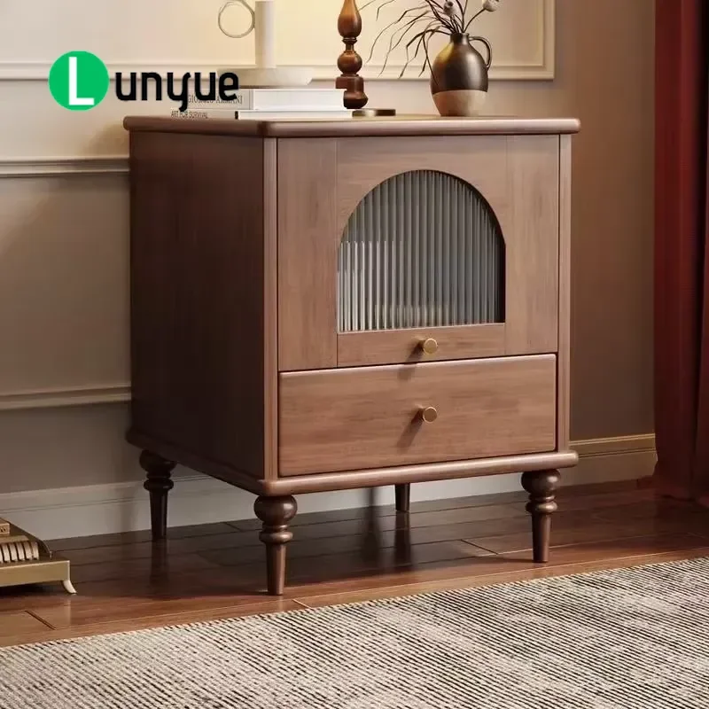 Vintage French Style Full Solid Wood Bedside Table Mid-Century Modern Small Storage Cabinet Creative High Value Bedroom