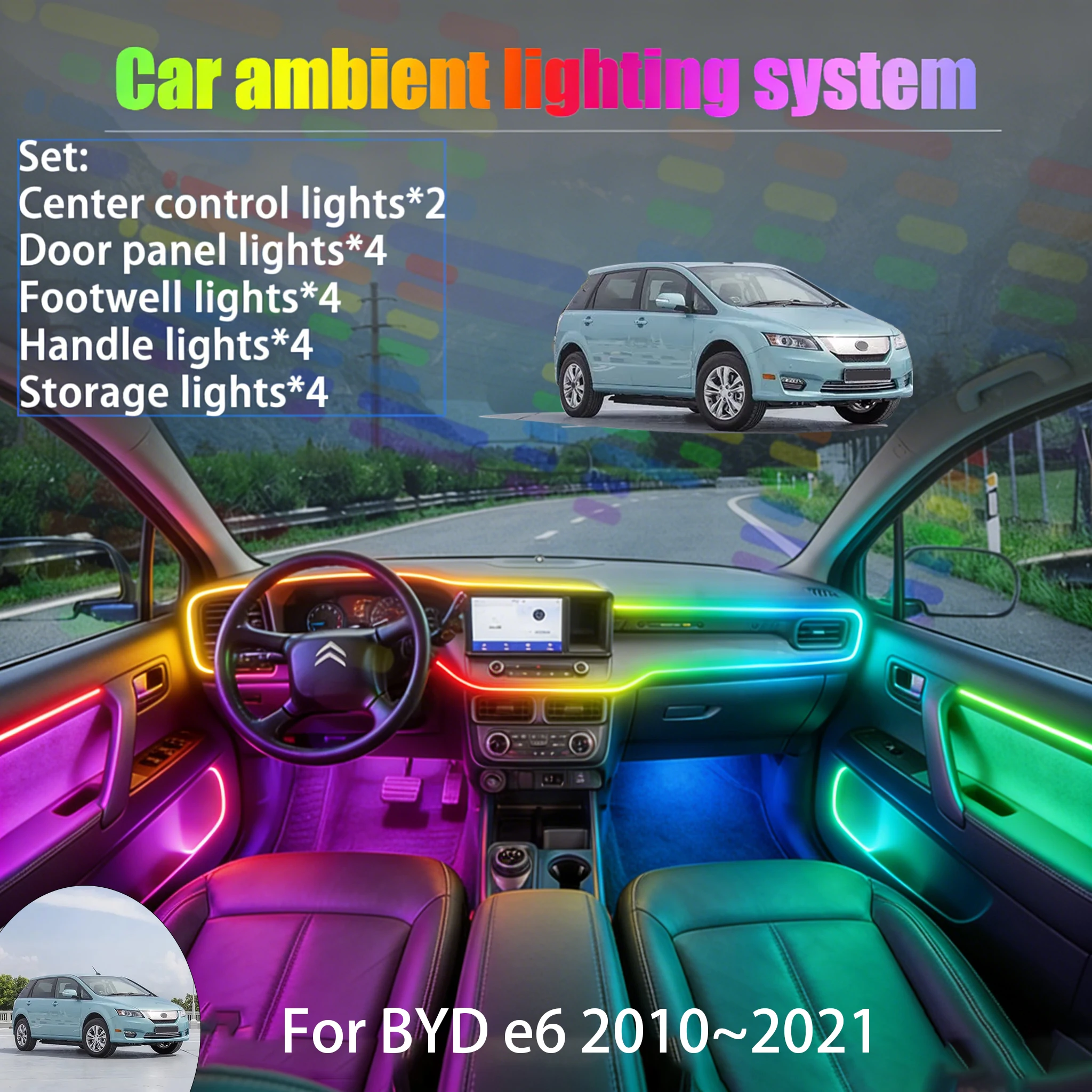 

Для BYD e6 2010~2021 MK1 2/18 в 1: Комплект светодиодной подсветки салона и багажника USB RGB, атмосферная подсветка, автозапчасти