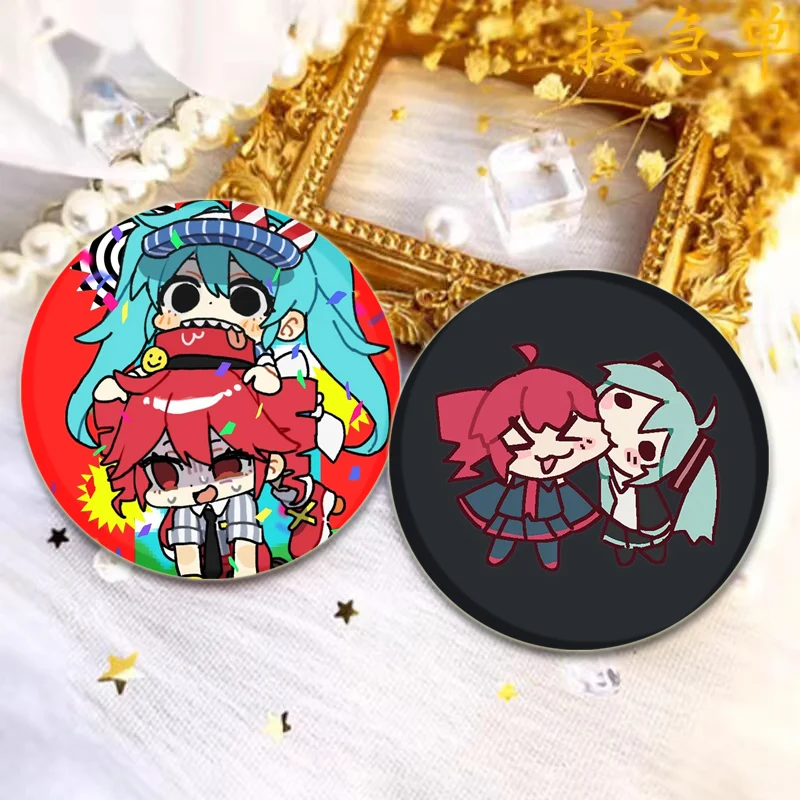 Round Anime Enamel Pins Kasane Teto Cute Anime Girl Brooches UTAU Virtual Singer Badge on Backpack Jewelry Accessories Gifts