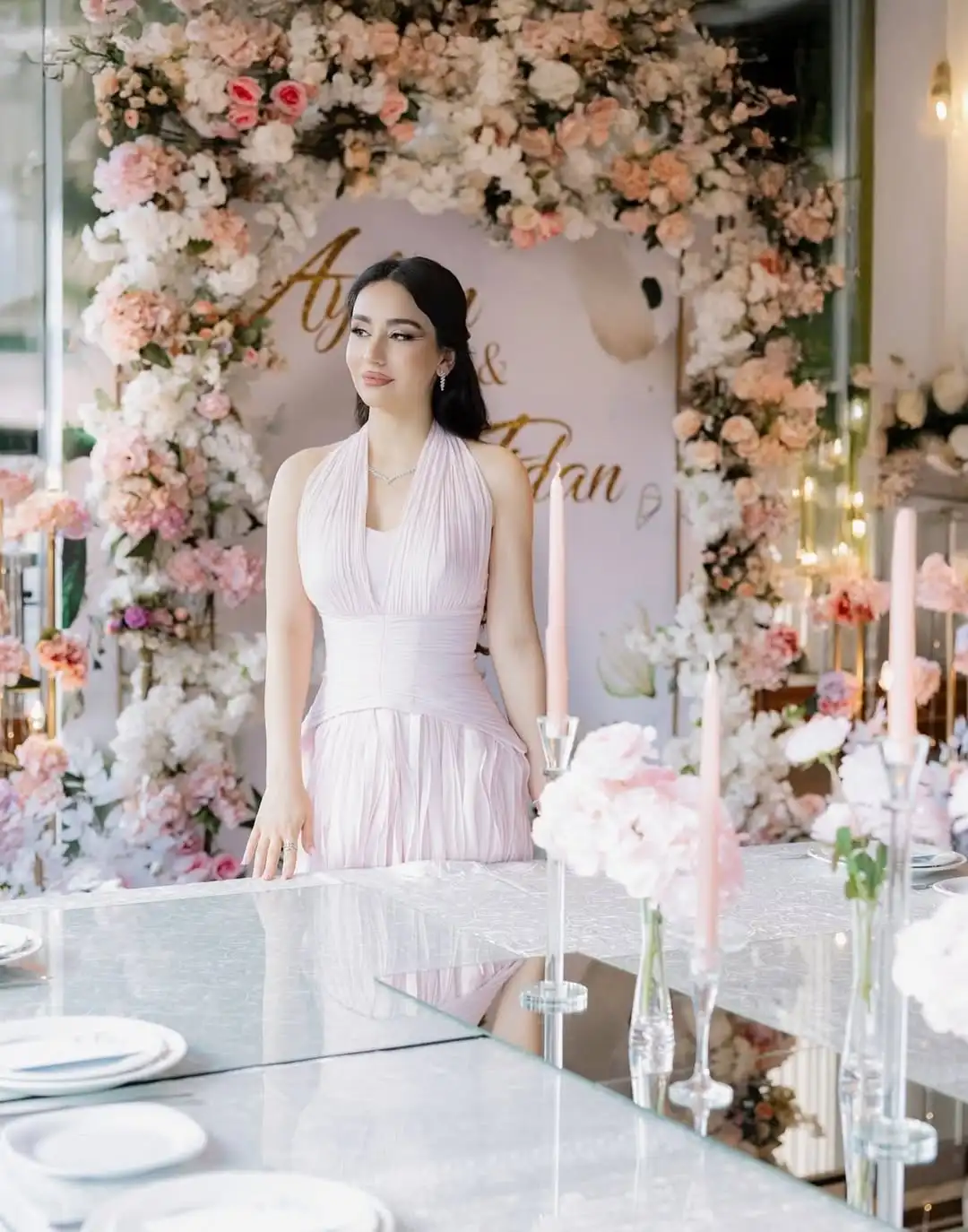 فساتين سهرة شيفون متدرجة باللون الوردي من Ofherown برقبة رسن مشد فساتين حفلات مطوي فيستدوس دي نوش لحفلات الزفاف #2