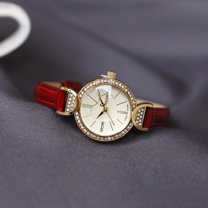 ساعة يد نسائية جديدة، طراز كوري، قرص صغير، ساعة عصرية، حزام رفيع، ساعة طالب، هدية على شكل قلب، هدية نسائية. #3