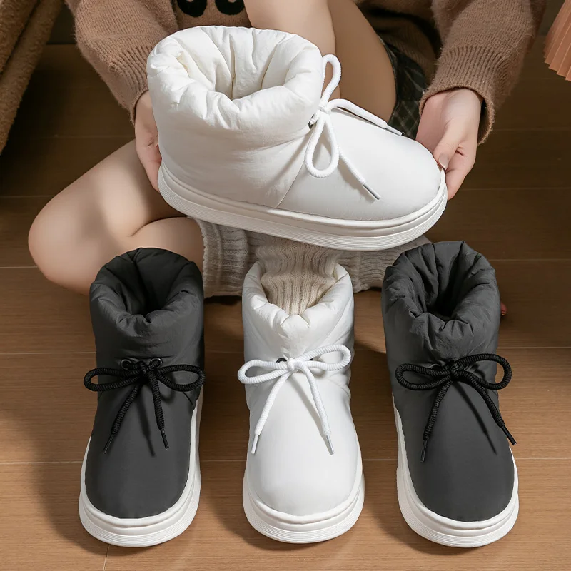 شباشب قطنية راقية للنساء، طراز شتوي جديد، كعب حقيبة، أحذية ثلج مقاومة للانزلاق مع عزل قطيفة وأسفل