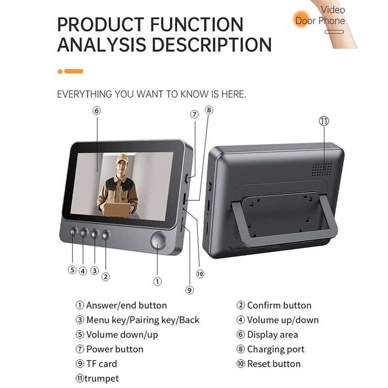 2.4G Wireless Smart Video Doorbell With Camera for Home Security Two-way Voice Intercom Night Vision 4.3-inch Visual Door Bell