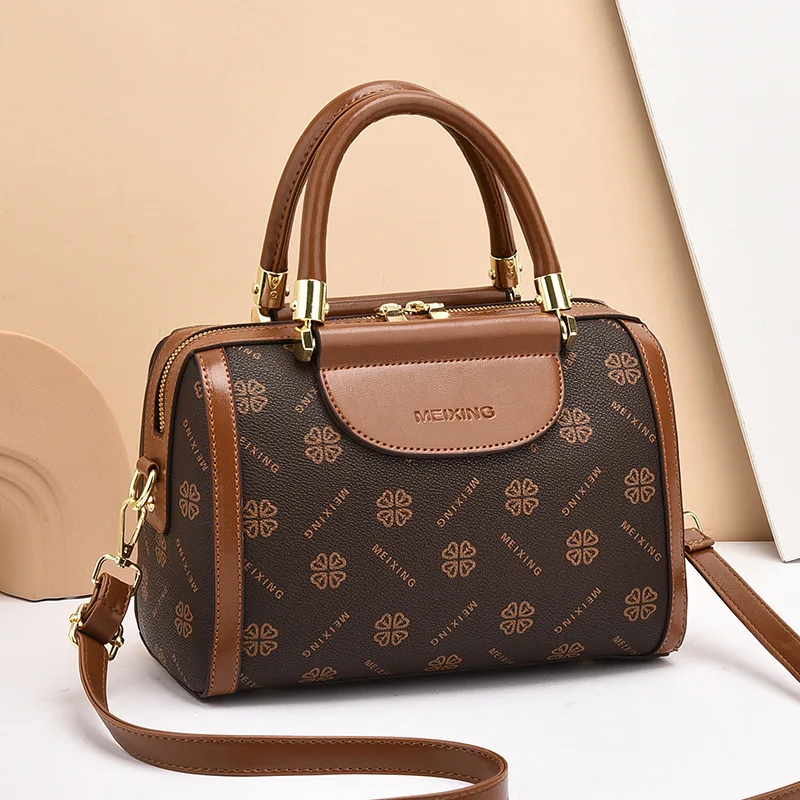 

Luxury Double Zipper Women Shoulder Bags Soft PU Leather Crossbody Bag Ladies Purse Exquisite Print Female Boston Pillow Bag