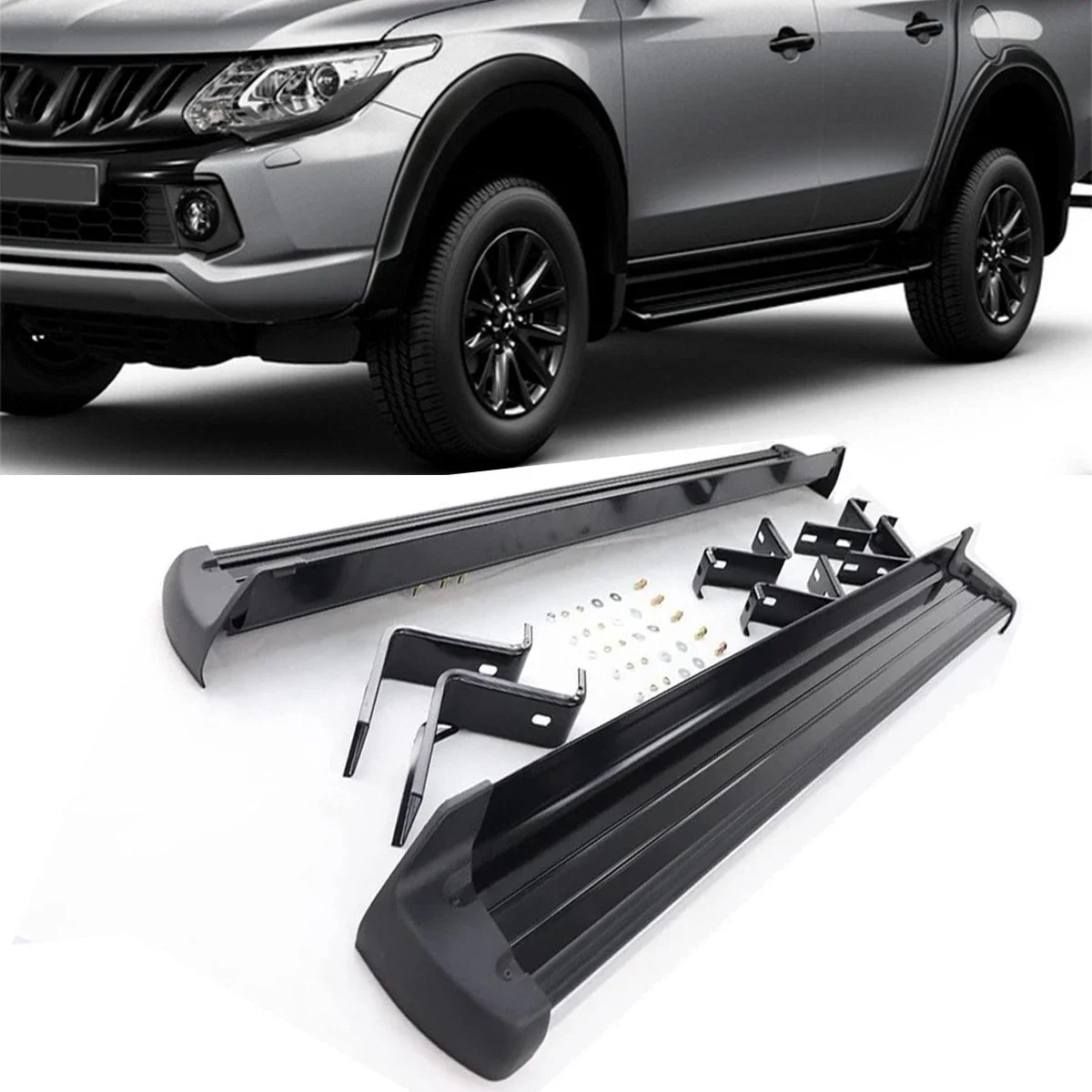 

2 боковых подножки подходят для Mitsubishi Triton L200 2015-2018 Nerf Bar идеально подходят для семей и приключенческих сетей.