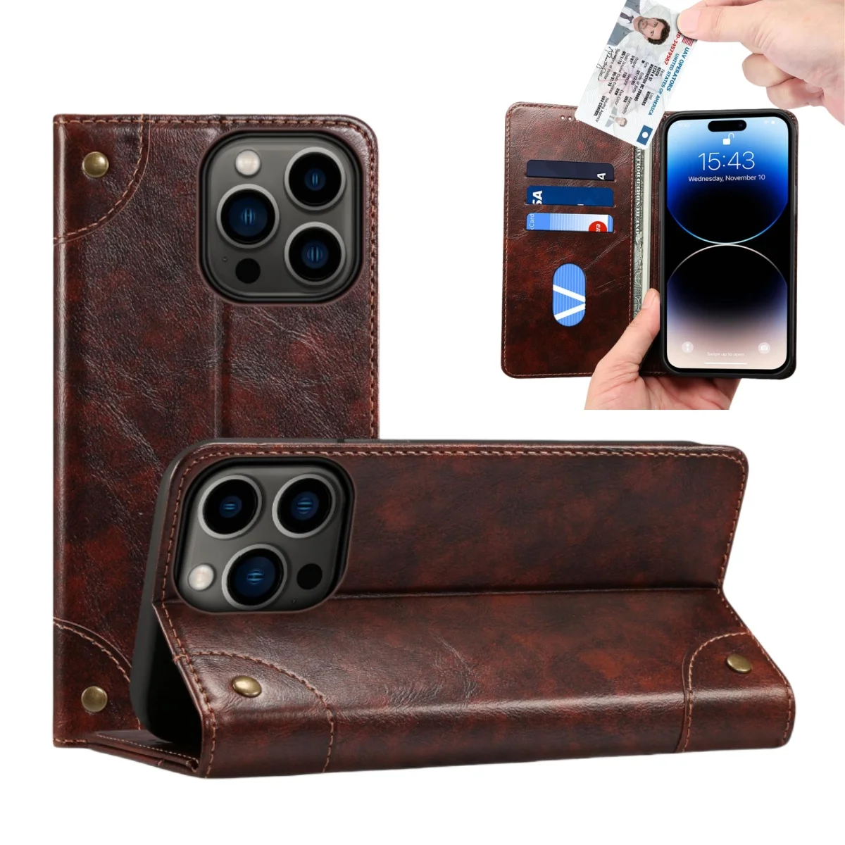 

Wallet Protective Case for Iphone 15 Pro Max Flip Cover Case for IPhone15 Pro with Bank Card Pocket Cover for Iphone 15 Plus