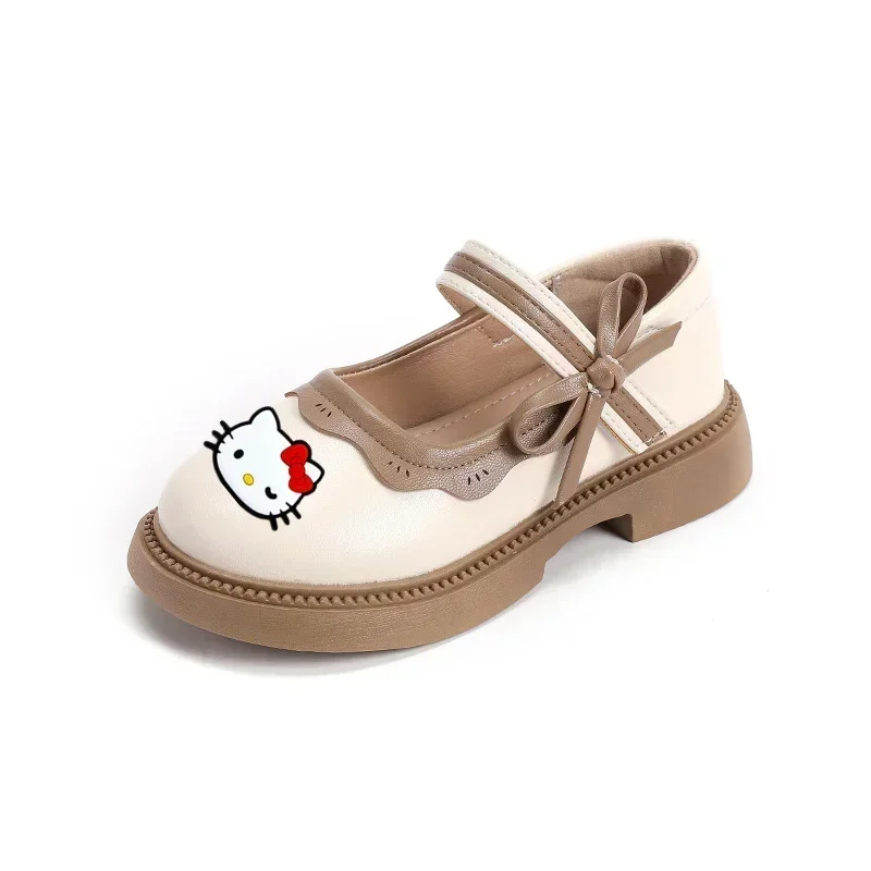 Sanrio olá kitty meninas sapatos de princesa novas meninas sapatos de couro outono bebê moda único sapatos casuais crianças sandálias