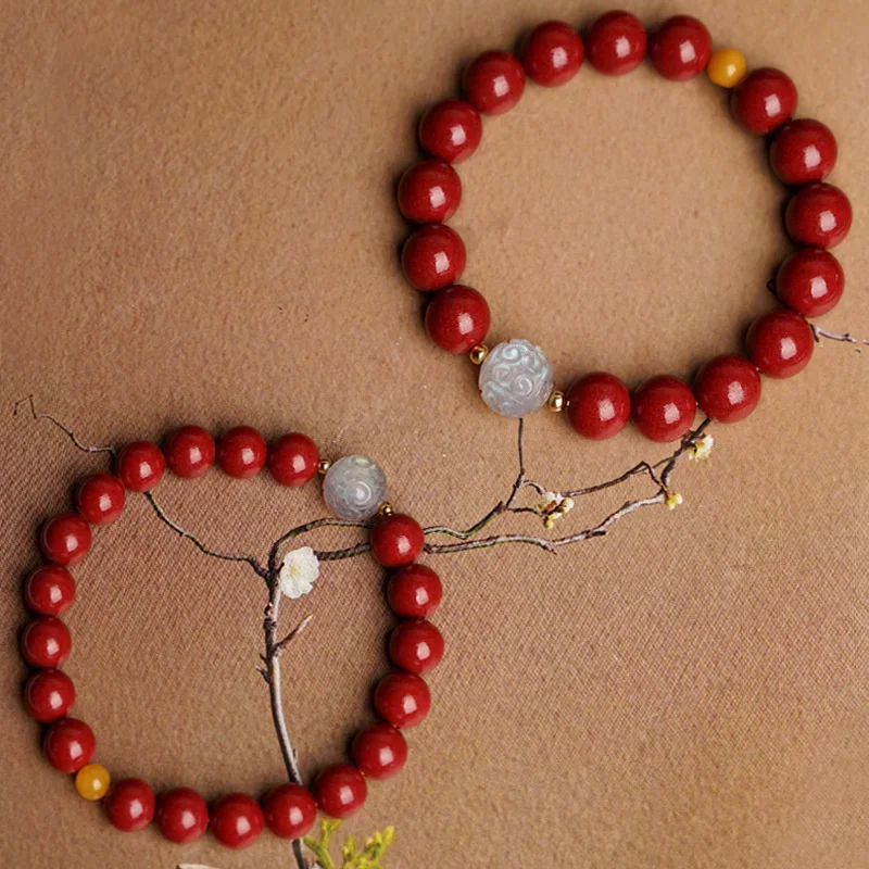 

Natural Cinnabar Bracelet Moonstone Pattern Transfer Bear Bracelet This Life Year Jewelry Gift for Women