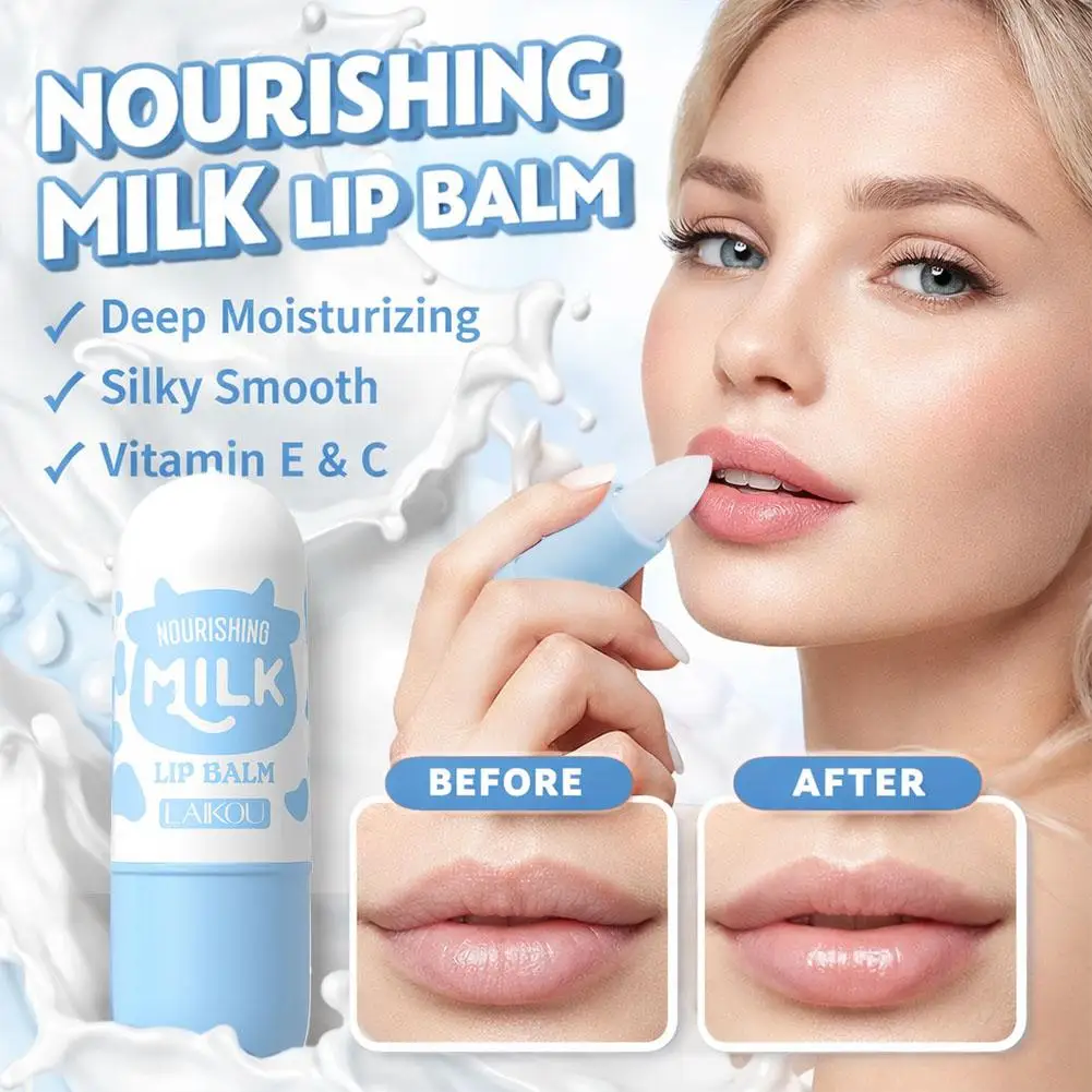 Milk Nourishing Lip Balm Moisturizing Lip Care Cream Reduce Lip Lines Anti Dry Crack Long Lasting Hydration For Plump Smooth Lip