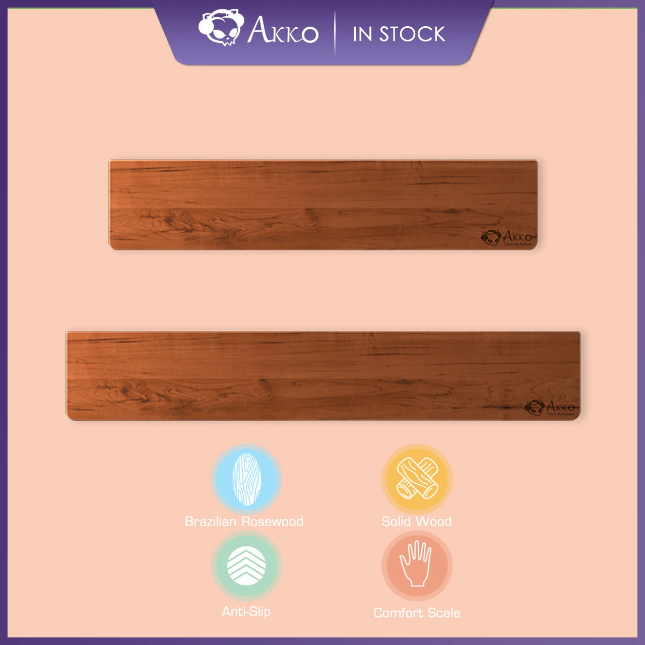 Akko Rosewood Wrist Rest Ergonomics Solid Wood 98/108 Key Keyboard Wrist Protector Anti-slip Base for Constant Typing & Gaming