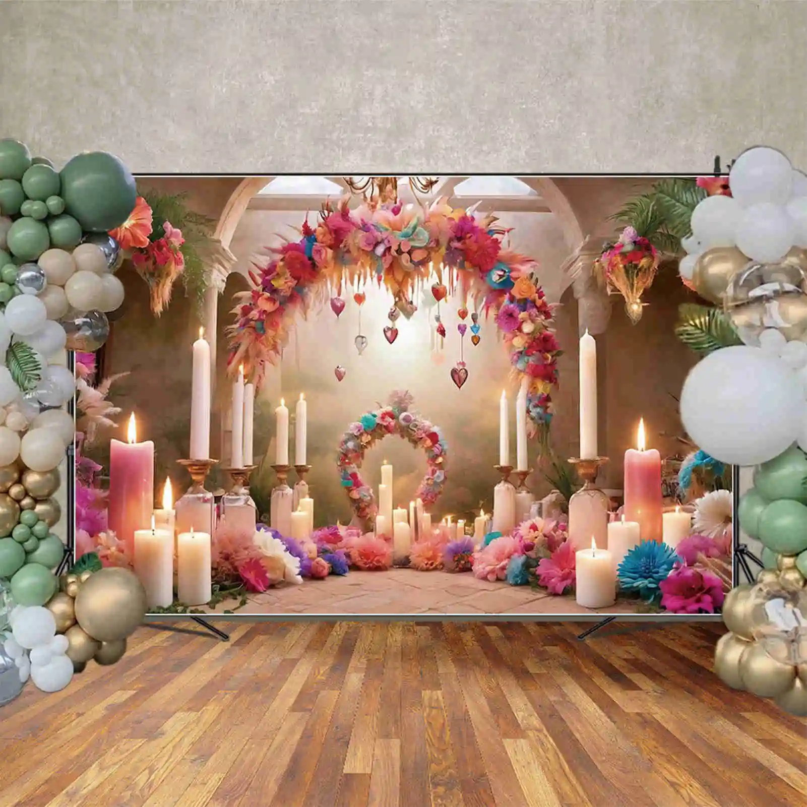 MOON.QG 발렌타인 데이 장식 배경, 러브 하트 장미 깃털 생일 배경, 2 월 14 일 데코 사진 액세서리